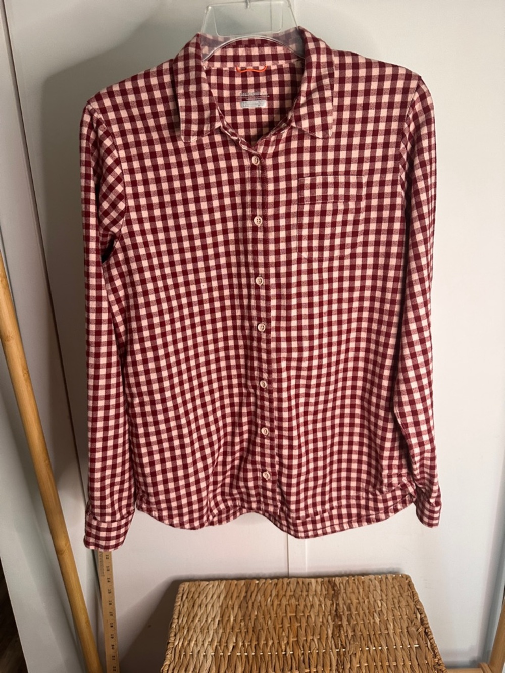 Merrell Women’s Burgundy and White Gingham Button-Down Shirt